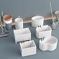 White Bathroom Sinks And Cleaning Tools With Trash Bins Mop And Broom 3d model