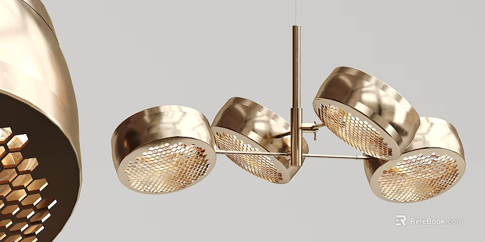 Modern Multi Light Gold Chandelier With Perforated Shades And Warm Glow 3d model 