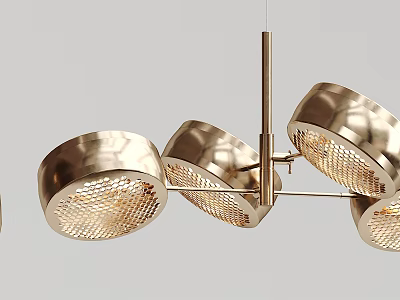 Modern Multi Light Gold Chandelier With Perforated Shades And Warm Glow 3d model