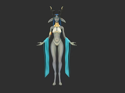 Game Movie Fantasy Character With Horns Blue Skin Golden Collar Arm Bands And Blue Robe 3d model