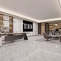 Modern Office Interior With Open Layout Large Digital Screen Desk Sofa Area And Marble Floor 3d model