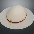 Classic White Wide Brim Hat with Brown Band and Golden Buckle Decoration