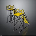 Industrial Mobile Platform Ladders With Yellow Railings And Metal Frames
