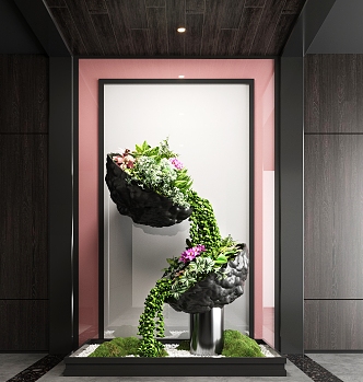 Modern landscape plant sketch hanging plants flowers succulents moss gravel indoor landscaping 3d model