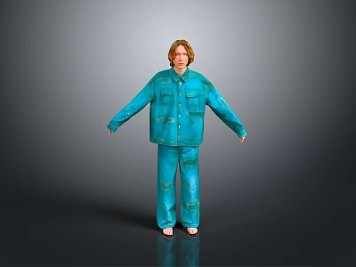 Man In Blue Pajamas Standing With Arms Outstretched On Gray Background 3d model