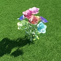 Colorful Roses Bouquet With Vibrant Petals On Lush Green Grass