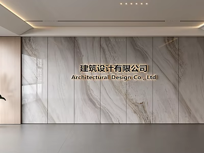 Modern Architectural Office Background Wall With Marble Design Sleek Lighting And Wooden Accent 3d model