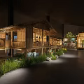 Scenic Mountain View Restaurant With Large Glass Windows Wooden Structure And Ambient Greenery Lighting