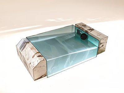Modern Coffee Table With Light Blue Glass Top And Marble Stone Base Design 3d model