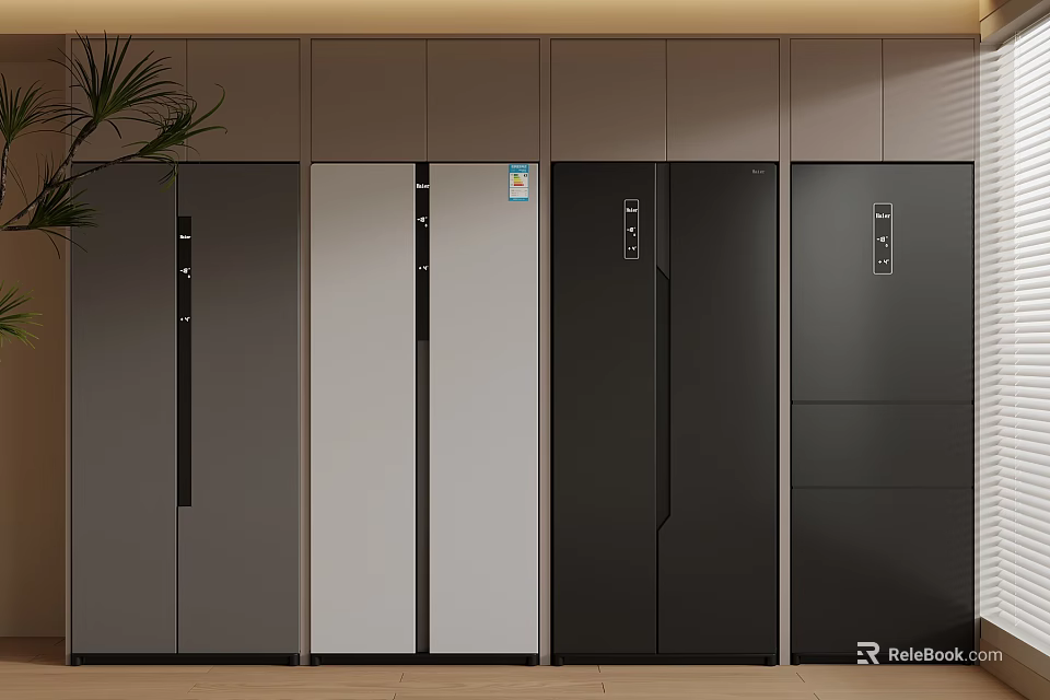 Stylish Modern Refrigerators In Various Colors Side By Side Display Setup 3d model