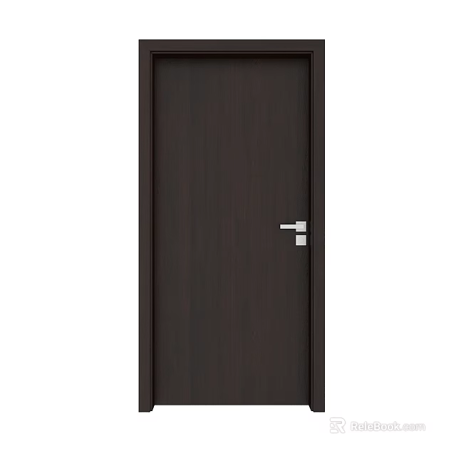 Dark Brown Wooden Swing Door With Silver Handle And Smooth Surface 3d model