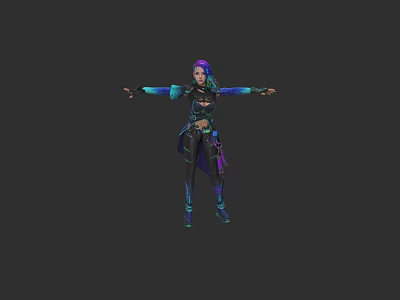 Game and Movie Character With Purple Blue Hair Black Outfit And Outstretched Arms 3d model