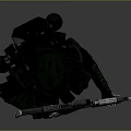 Man In Green And Black Tactical Gear Holding Rifle Against Neutral Gray Background