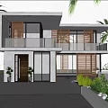 Contemporary Detached Villa With Outdoor Swimming Pool Palm Trees Sun Loungers And Striped Umbrellas