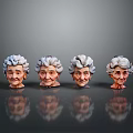 Elderly Woman Head Models With White Hair Various Expressions On Black Background