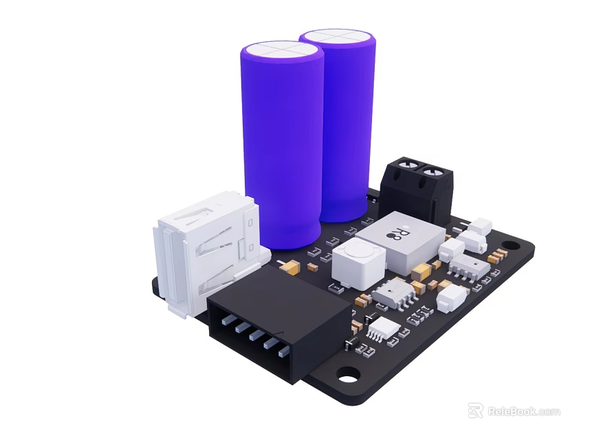 Industrial Equipment Circuit Board Module With Purple Batteries Electronic Components And Connectors 3d model 