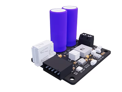 Industrial Equipment Circuit Board Module With Purple Batteries Electronic Components And Connectors 3d model