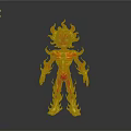 Burning Flame Skeleton Creature With Red Yellow Glow And Dark Background Reflection