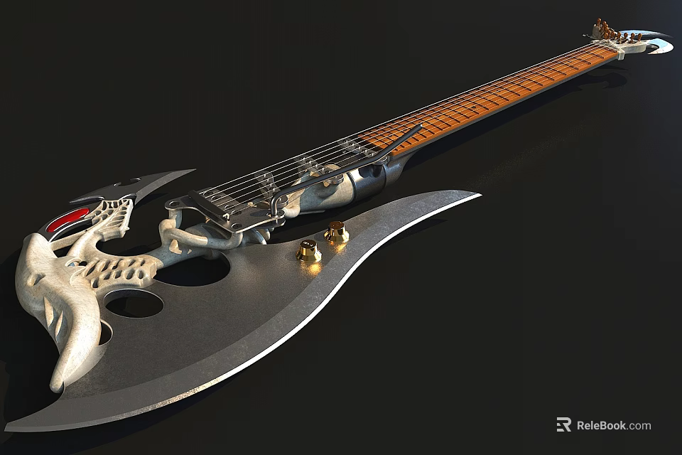 Unique Electric Guitar With Metallic Finish And Decorative Design For Music Lovers 3d model 