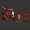 Classic Chinese Furniture Collection Featuring Dark Brown Wood Bookcase Floor Clock And Cabinet