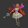 Magical Fairy Character With Red Hair Pink Wings And Sparkling Wand