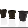 Three Black Metal Utility Buckets With Various Designs And Classic Shapes For Storage