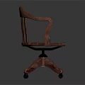 Wooden Leisure Chair With Slatted Backrest Armrests And Swivel Wheel Base