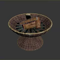 Decorative Copper Bowl With Stacked Wood Logs On Textured Base And Metallic Finish