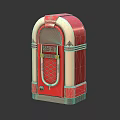 Retro Red And White Jukebox Audio System With Classic Vintage Design And Style