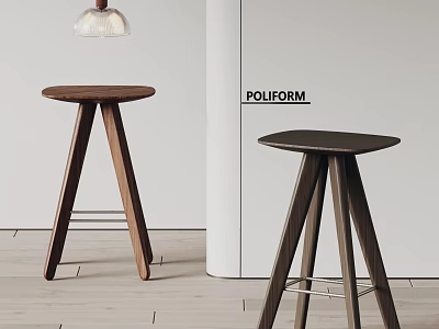 Modern Wooden Bar Stools With Three Legged Design In Minimalist Interior By POLIFORM 3d model