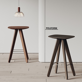 poliform modern bar stool solid wood stool chandelier 3d model