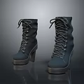 Stylish Black Lace Up High Heel Boots With Classic Design And Shiny Finish