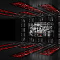 Commemorative Memorial Display Screen With Red Decorative Structures And Black Background