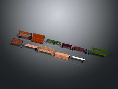 Various Design Public Chairs With Wooden Metal And Colorful Styles 3d model
