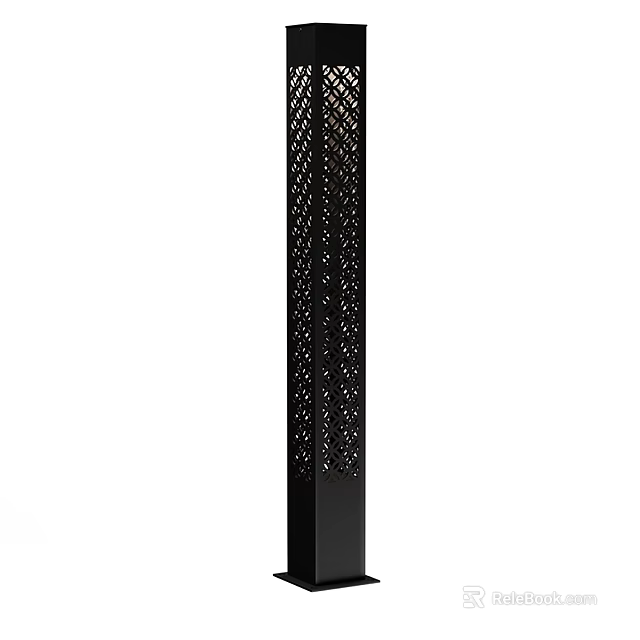 Modern Black Pillar Outdoor Light With Intricate Hollow-out Laser Cut Design 3d model 