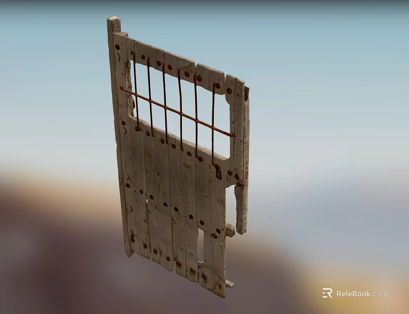 Old Wooden Door With Metal Grille Vintage Structure And Worn Details 3d model 