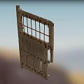 Old Wooden Door With Metal Grille Vintage Structure And Worn Details
