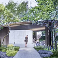 Modern Residential Landscape Design With Lush Green Trees Stone Pathway And Entryway