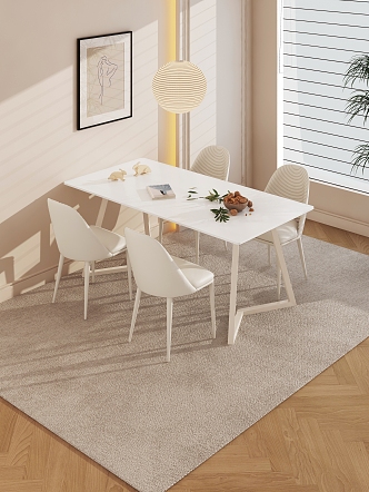 Cream style solid wood dining table ornaments restaurant 3d model