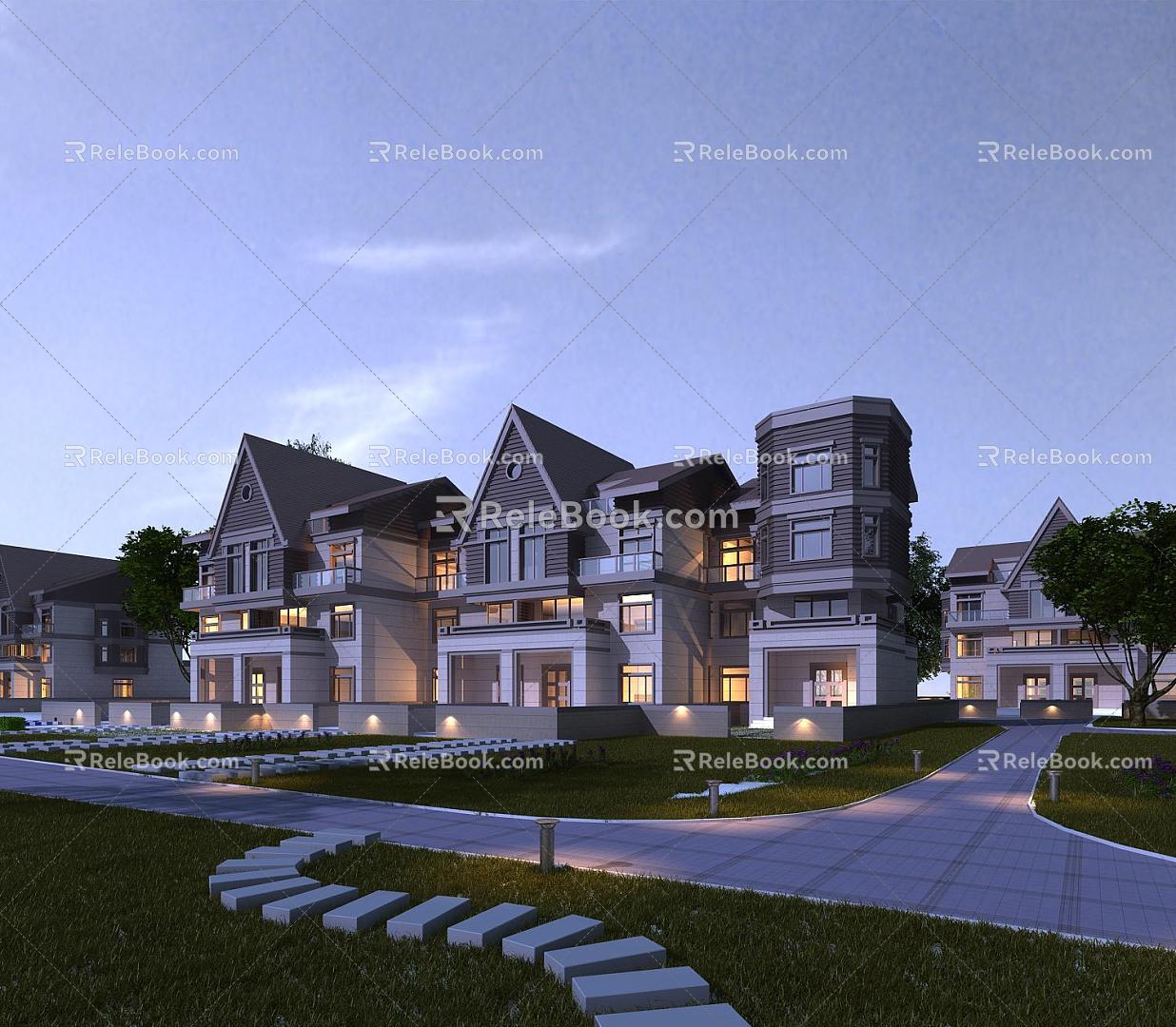 Jane Europe Townhouse Villa Night View 3d model