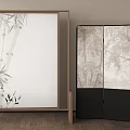 New Chinese Screen Partition Folding Screen Rattan Screen 3d model