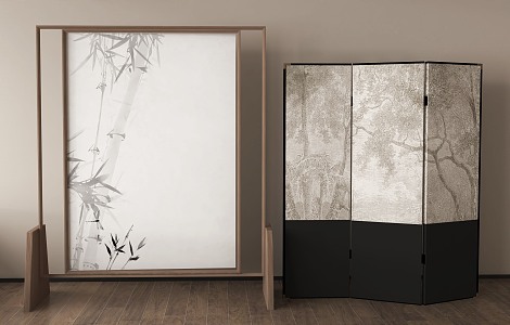 New Chinese Screen Partition Folding Screen Rattan Screen 3d model