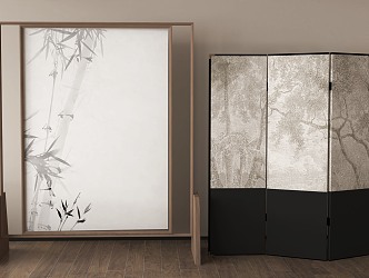 New Chinese Screen Partition Folding Screen Rattan Screen 3d model