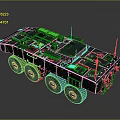Green Military Tank With Six Wheels Armored Structure Antennas And Military Style