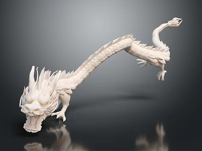 White Dragon Sculpture With Curved Body Intricate Scales And Dynamic Pose 3d model