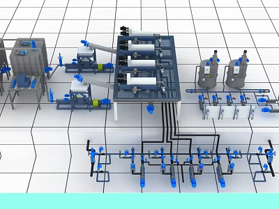 Modern Industrial Equipment Layout With Piping Systems And Processing Units 3d model