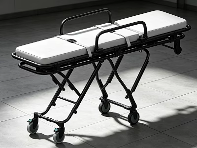 Sturdy Mobile Medical Stretcher With Foldable Frame White Mattress And Wheels 3d model