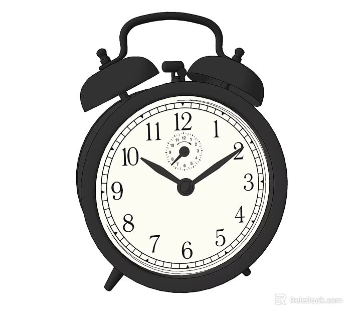 Classic Black Alarm Clock With Twin Bells White Dial And Black Numbers 3d model 