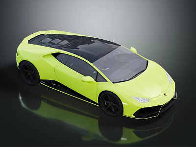 Bright Yellow Sports Car with Black Roof Sleek Design and Black Wheels 3d model