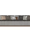 Modern Gray Multi Person Sofa With Brown Armrest And Decorative Pillows 3d model